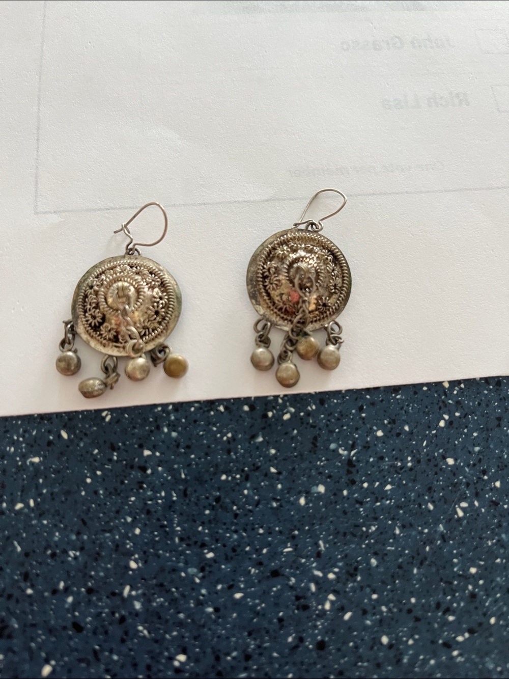 Vintage-Inspired Silver Tone Dangle Earrings w/small silver bead-Women Jewelry